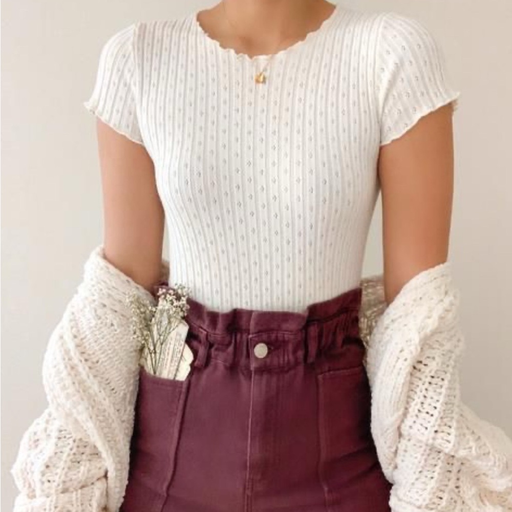 Cotton Candy LA (breath of youth) White Ribbed Short Sleeve Top S